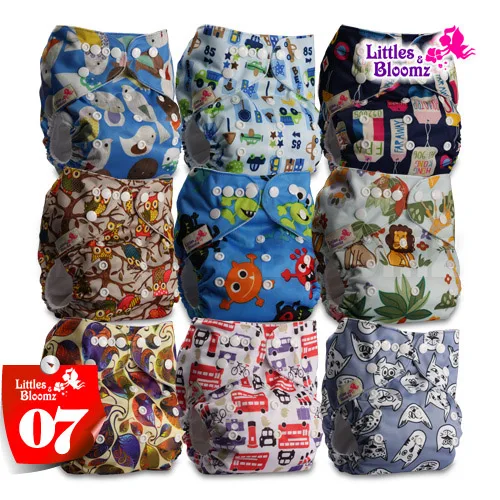 [Littles и Bloomz] 9 шт./компл. Детские моющийся многоразовый реальная тканевые Карманные Подгузники 9 Подгузники/подгузники и 0 из микрофибры вставки в одном комплекте - Цвет: 07