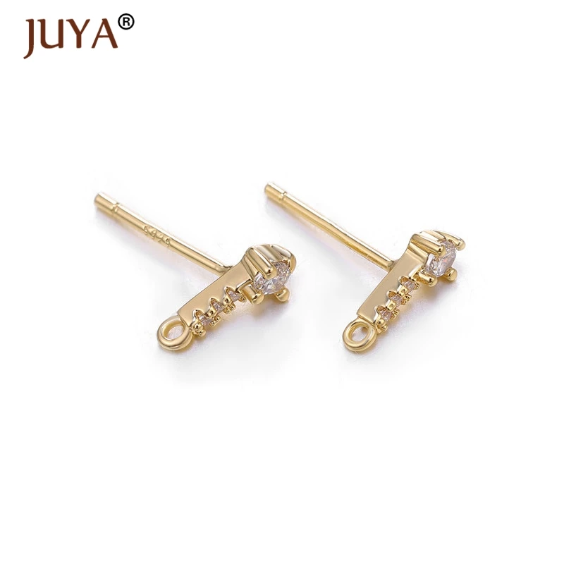 DIY аксессуары для изготовления сережек покрытые 14 K настоящим золотом с цирконом в форме стержня серьги-Крючки фурнитура ручной работы ювелирное изделие