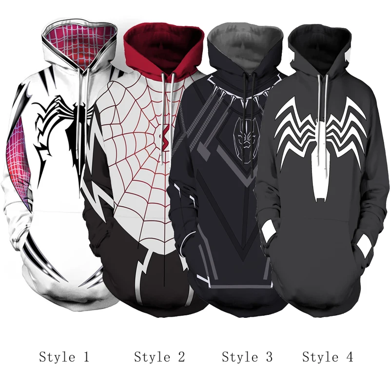 Женские и мужские Spider-Gwen Толстовка Stacy черный пантера с капюшоном Venom худи с героями мультфильмов, Человек-паук, одежда JQ-2600