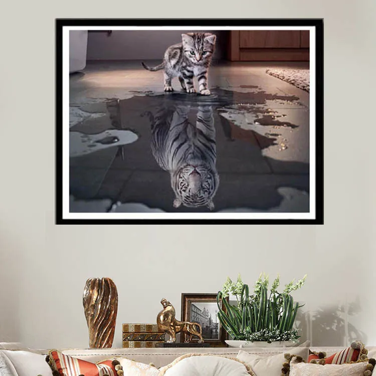 2018 New Fashion Handsome Dog The Cat Want to Be Tiger Animal Diamond Painting Cross Stitch Rhinestones Embroidery Accessories | Дом и сад