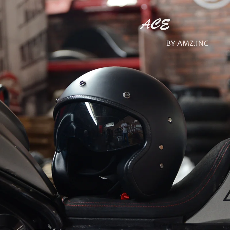 

AMZ 1938 open face half motorcycle helmet inner sunglasses vintage retro motorbike helmets scooter chopper moto racing helmets
