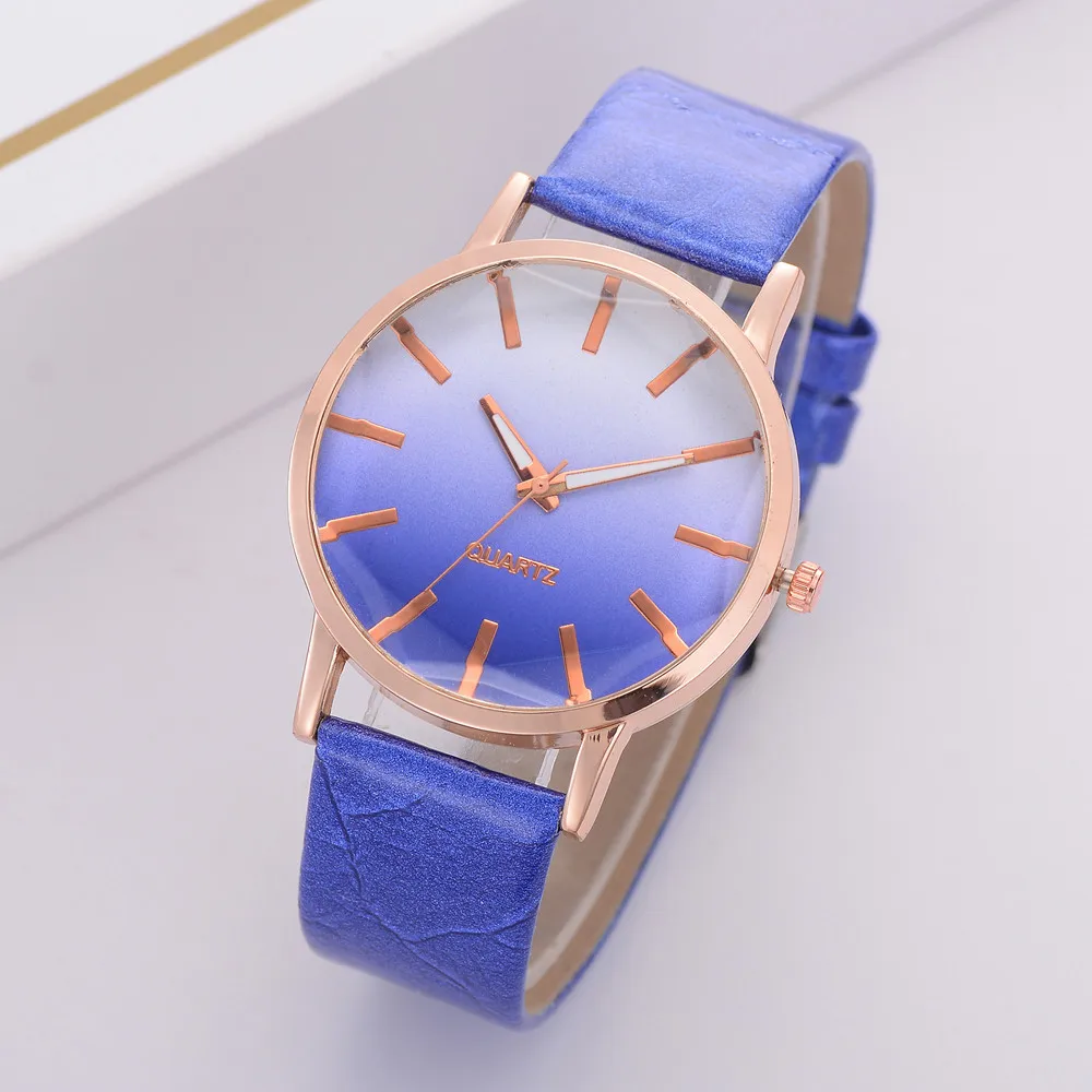 Blue Роскошные часы женские часы-браслет Мода цветной ремешок цифровой циферблат кожаный ремешок Кварцевые аналоговые наручные часы* E - Цвет: Blue