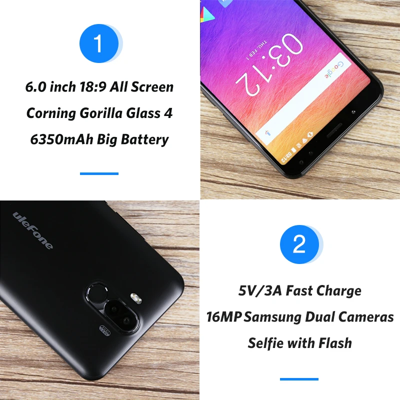 Смартфон Ulefone Power 3S 6 0 &quot18:9 FHD + Android 8 1 Восьмиядерный MTK6763 4 Гб 64 ГБ 16 Мп камеры 6350