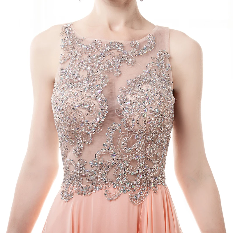 JaneVini Элегантное длинное шифоновое платье подружки невесты с кристаллами из