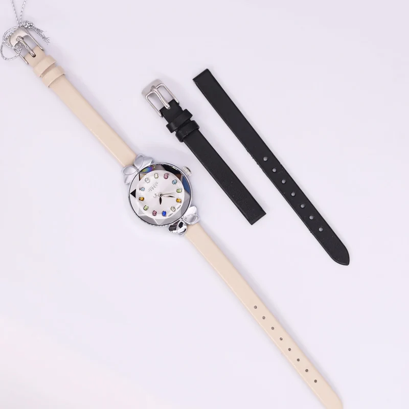 Lady Wrist Watch Quartz Woman Hours Best Fashion Dress Korea Bracelet Brand Leather Multicolored Crystal Knot Julius Box 627 - Цвет: Слоновая кость
