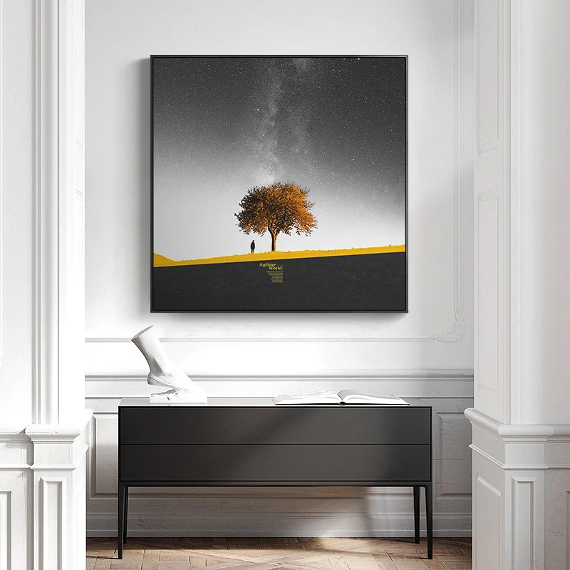 

Nordic Black n White Yellow Landscape Canvas Painting Poster Print HD Wall Art Picture For Living Room Dinning Room Modern Decor