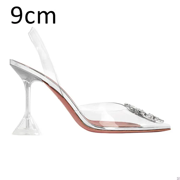 Transparent 9cm Женские туфли-лодочки пикантные Прозрачные Свадебные туфли на высоком каблуке Брендовые вечерние туфли со стразами женские туфли с острым носком - Цвет: Transparent 9cm