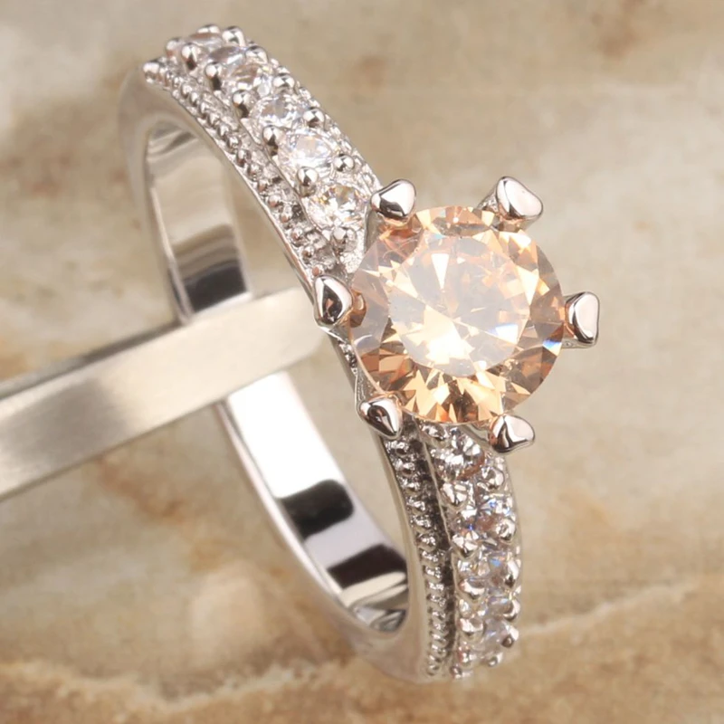 Шелковистые круг Шампанское Morganite Кубического Циркония Камни наложения 925