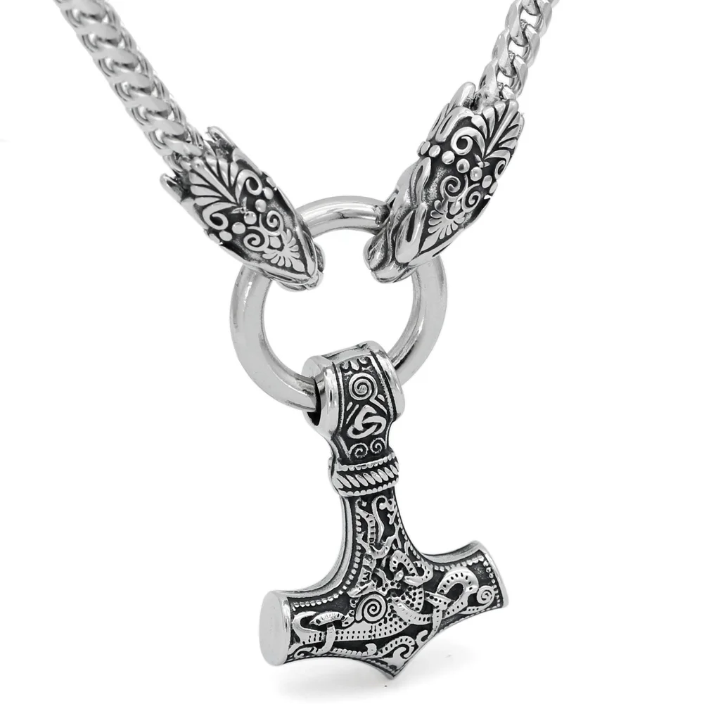 Мужская подвеска из нержавеющей стали viking oidn Волчья Голова с thor hammer MJOLNIR ожерелье