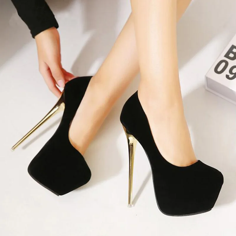 dropship Sexy Pumps Wedding Women Fetish Shoes Concise Woman Latform Very High Heel Stripper Flock 16 cm Size 34-40 | Обувь