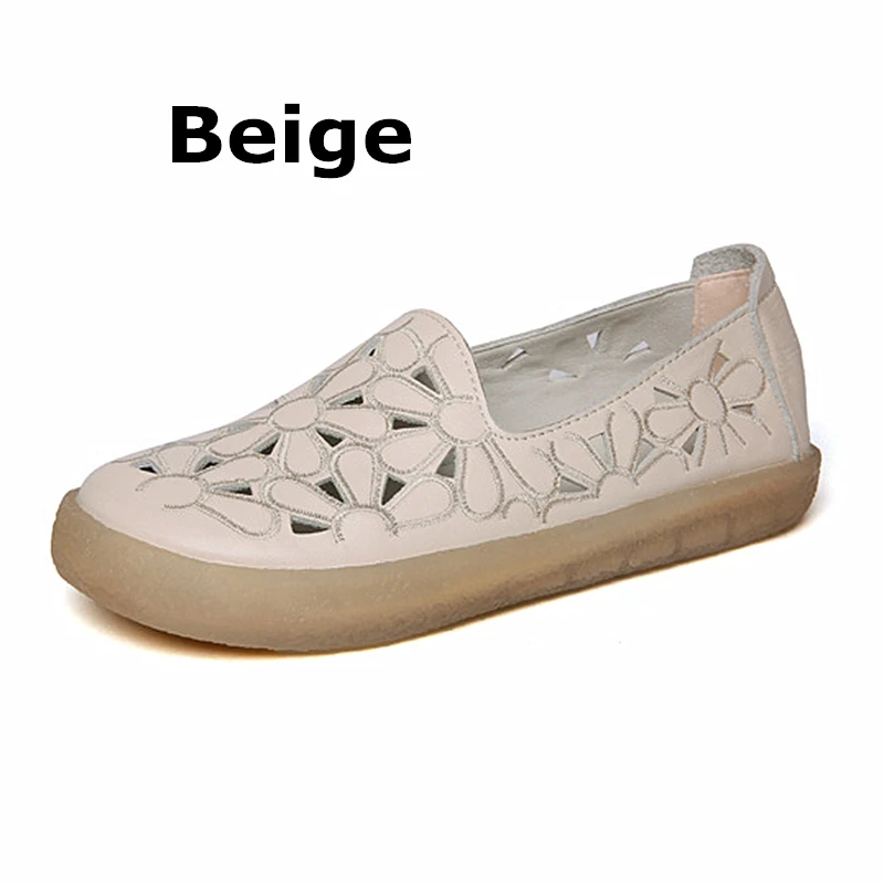 beige DONGNANFENG/Женская обувь на плоской подошве; женские лоферы из свиной кожи; обувь из натуральной коровьей кожи без шнуровки с цветочным узором; размеры 34-41 ZDA-2785 - Цвет: beige