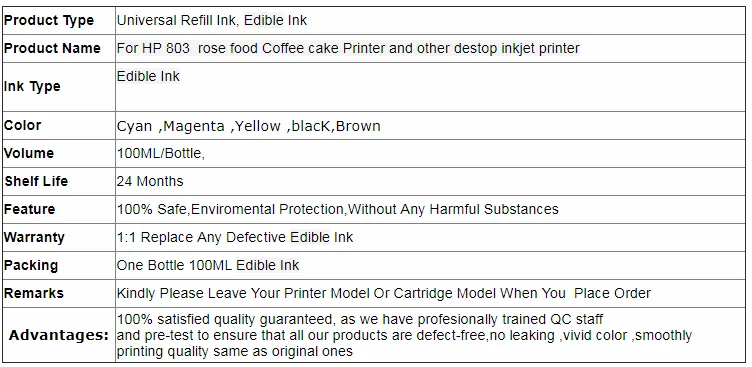 Пищевая печать съедобные чернила для EPSON для CANON для hp принтеров DIY пищевая окраска украшения торта кофе печать фруктов
