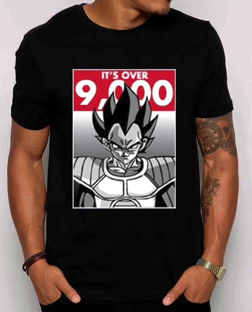 Это более 9000 Мужская/унисекс футболка Вегета ГОКу уровень мощности DBZ