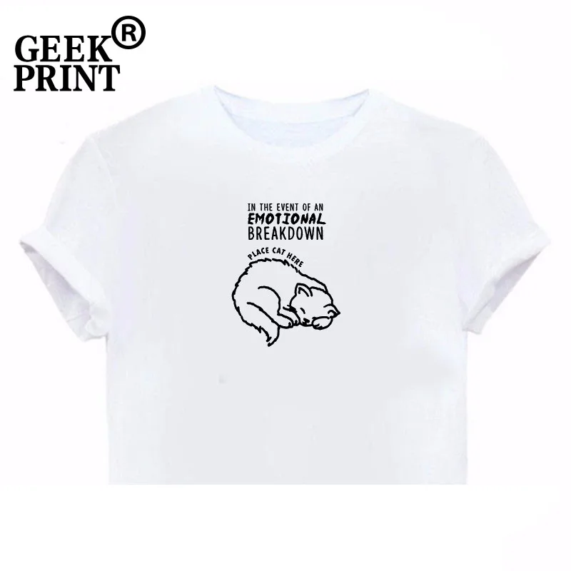 Женские топы в случае эмоционального распада Дамская Футболка с кошкой Прямая