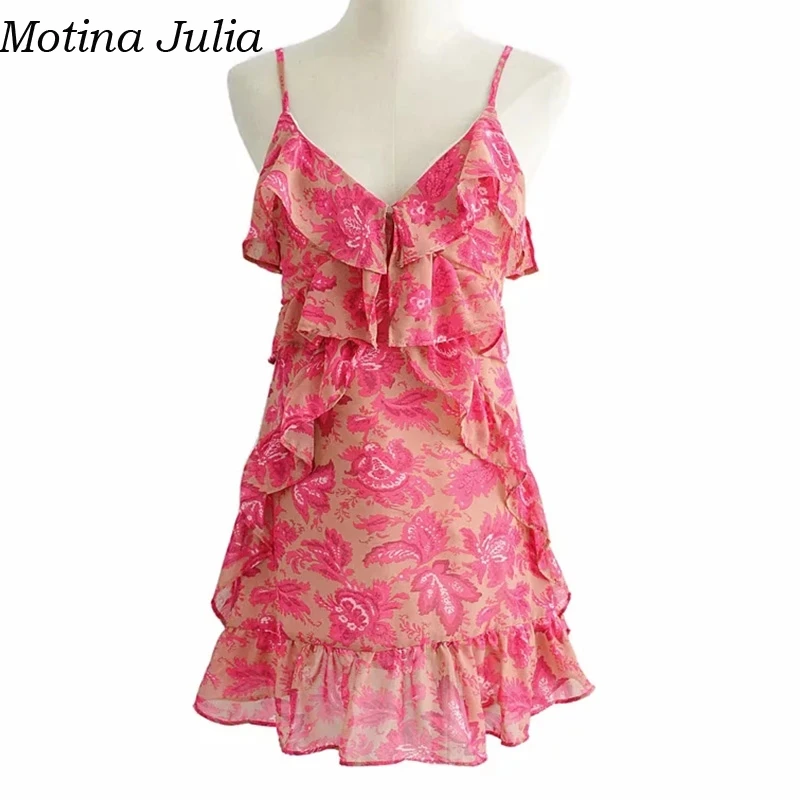 Motina Julia, сексуальное шифоновое платье с цветочным принтом, женские летние элегантные вечерние мини-платья на бретелях, женские повседневные пляжные короткие Сарафаны