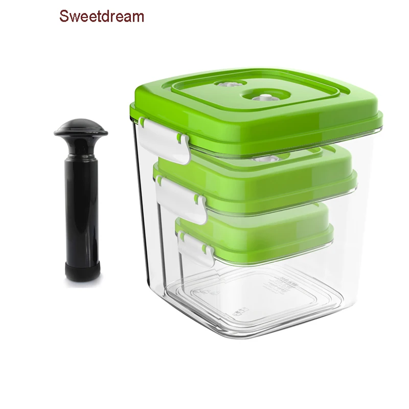 Green 3 containers Вакуумная канистра для вакуумного упаковщика, контейнер для еды с вакуумным насосом, коробка для хранения кофе, квадратные пластиковые банки большой емкости - Цвет: Green 3 containers