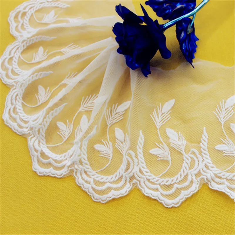 

Lace Trim 10 yard Ivory Gauze Mesh Tulle Cotton Embroidered Tapes Lace Fabric Ribbon 12cm 4.7" wide 1025393QL4K94
