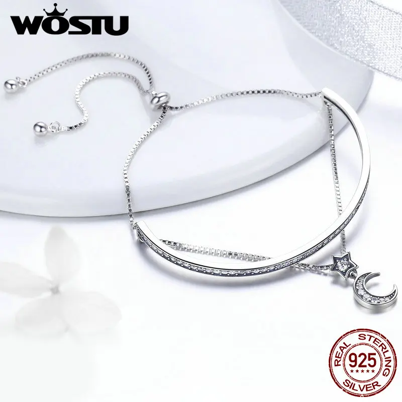 Женский браслет WOSTU регулируемый из стерлингового серебра 925 пробы с