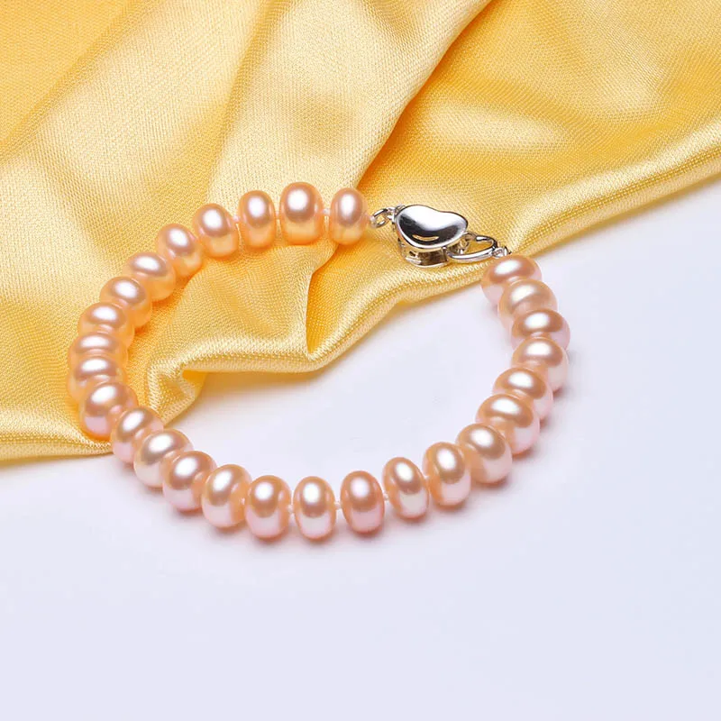 HENGSHENG White Pearl Bracelets 100% 8 9mm 18cm Length Bread Round Natural Freshwater Hot Sale Jewelry For Women|bracelets for|bracelets for