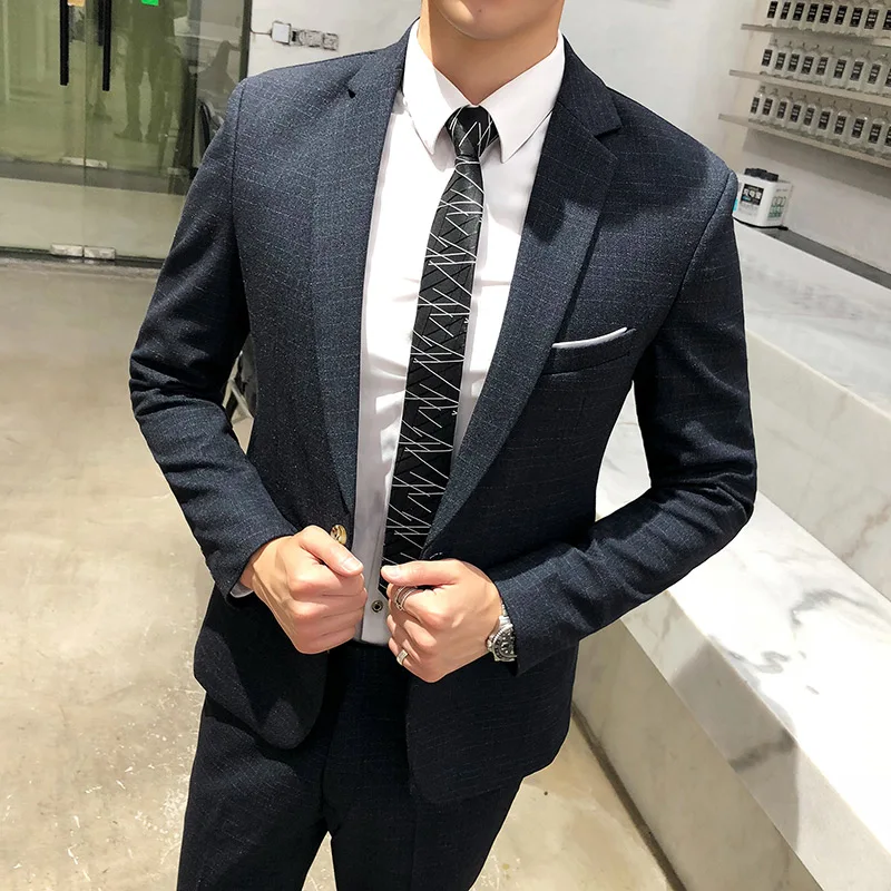 

Black Blue Grey Suits For Men Spring Slim Fit Mens Suits With Pants Costume Homme Mariage Male Casual Suit Dropshipping Q98