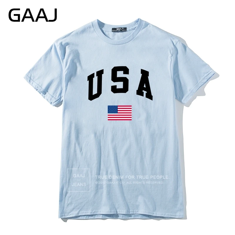 GAAJ, США, американский флаг, Мужская футболка, топ, высокое качество, футболки для мужчин, 3XL, футболка, принт, Homme, брендовая одежда, повседневная Уличная одежда - Цвет: Light Blue