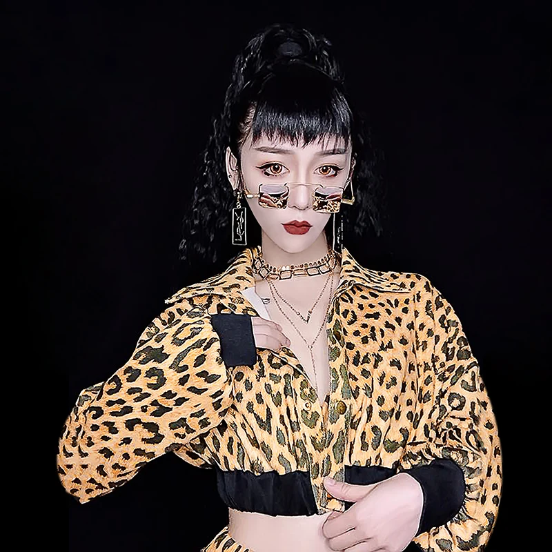 Сексуальный костюм DJ для женщин с леопардовым принтом 3 предмета в джазовом стиле