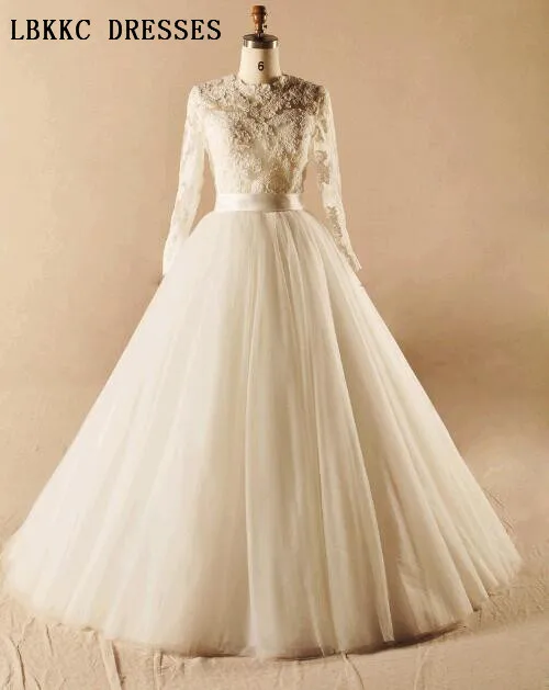 С длинным рукавом свадебное платье с высоким воротом Vestido De Noiva аппликации халат