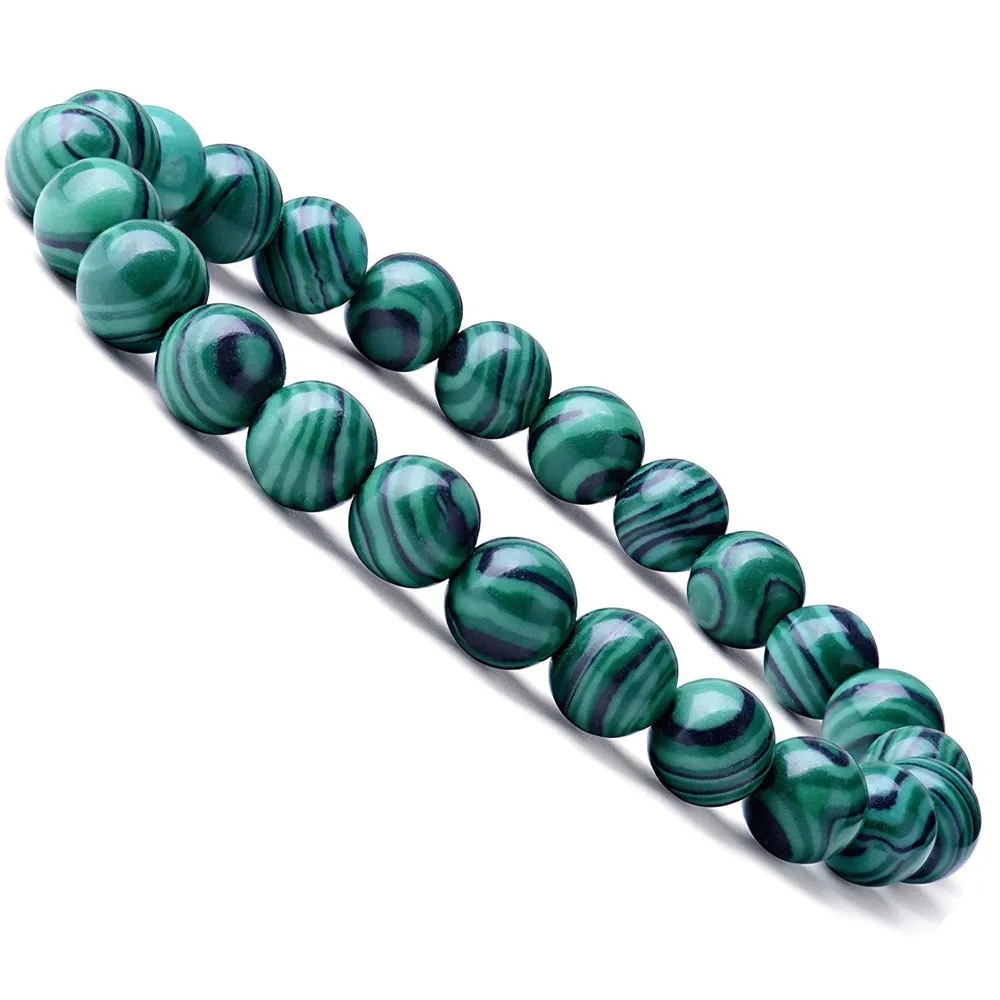 

8mm Natural Green Malachite Hand Beaded Bracelet Energy Stone Beads Resist Fatigue Bracelet for Men Women Gift Jewelry Wholesale