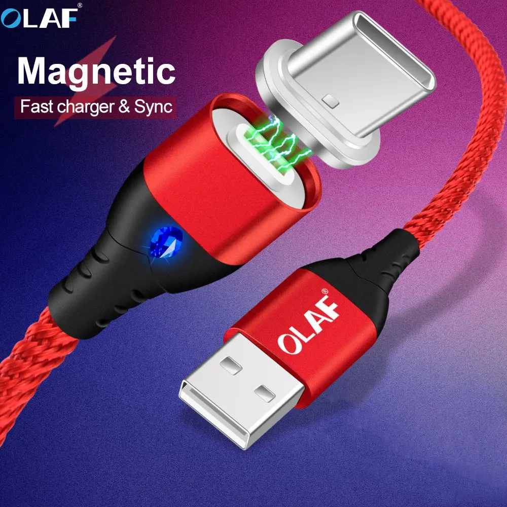 OLAF 3A светодиодный магнитный кабель usb type C для samsung Galaxy S9 S8 A5 кабель передачи данных для быстрой зарядки для huawei P20 Pro Xiaomi Mi8