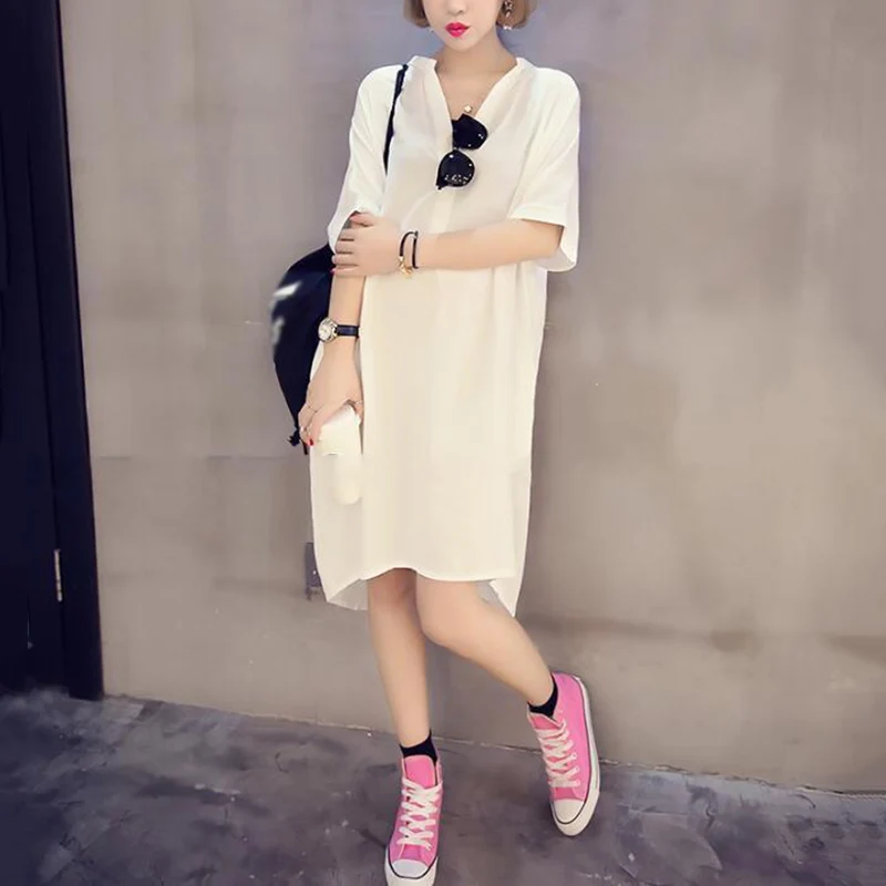 Женское платье с v-образным вырезом и коротким рукавом однотонная Пляжная