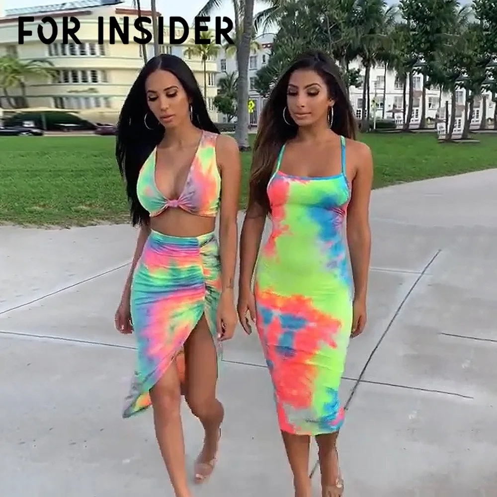 Для Insider Tie Dye ФЛУОРЕСЦЕНТНОЕ облегающее платье женское сексуальное без рукавов