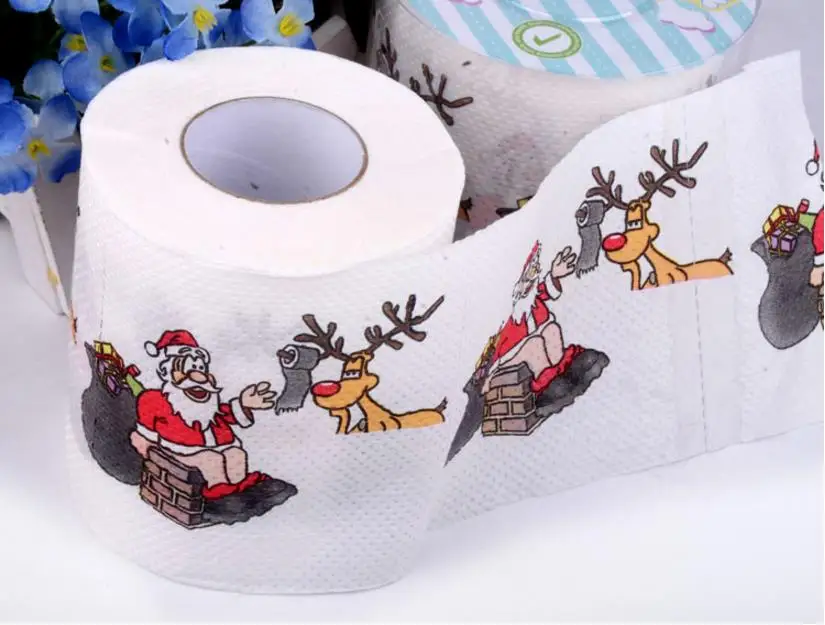 

ms made 300pc santa Claus Printed Toilet Paper Merry Christmas Bath Toilet Roll Paper Tissue Living Room Table Decor