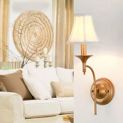 Europe Modern Style Bedside Gold Iron Alloy LED E27 Wall Sconces Lamp Indoor Lighting with White Cloth Shade For Bedroom Decor | Освещение