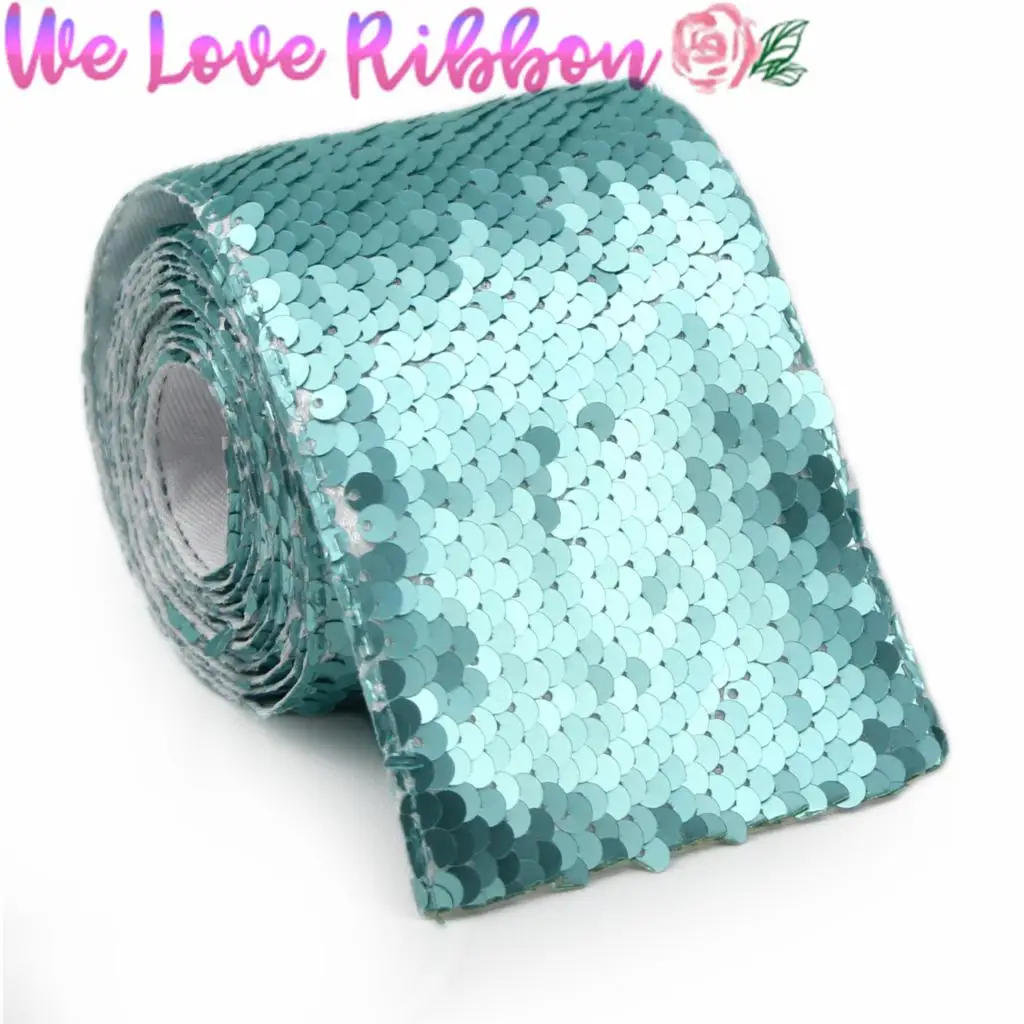 3"75mm Double Color Reversible Sequin Ribbo Matt Silver Hair Bowknots Making Lt. Blue Pink DIY Wedding Dress 2yards/roll | Дом и сад