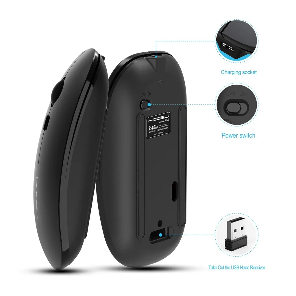 CARPRIE 1 шт. M60 эргономичная 2,4 ГГц Беспроводная мышь 1200 dpi USB+ type-C перезаряжаемая оптическая игровая мышь для MacBook ноутбука 90422