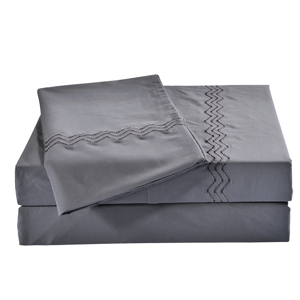 

Grinding Embroidery Bedding Set Soft Gray Fitted Sheet + Flat Sheet + Pillowcase Sheet Sets Queen 4-Piece Bedclothes