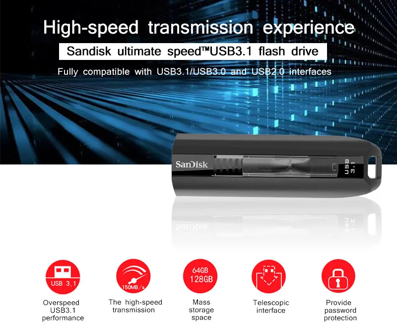SanDisk USB флеш-накопитель 128 ГБ мини USB 3,1 флеш-накопитель 64 Гб Флешка карта памяти USB накопитель U диск Z800 высокая скорость
