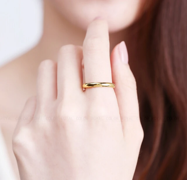 Гладкое кольцо из чистого 24 каратного желтого золота Женское размер США 4 5|ring