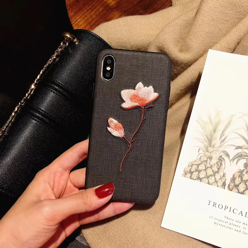 Чехол для телефона с вышивкой iPhone X 6Plus 6s Plus чехол из ткани цветами задняя крышка 6