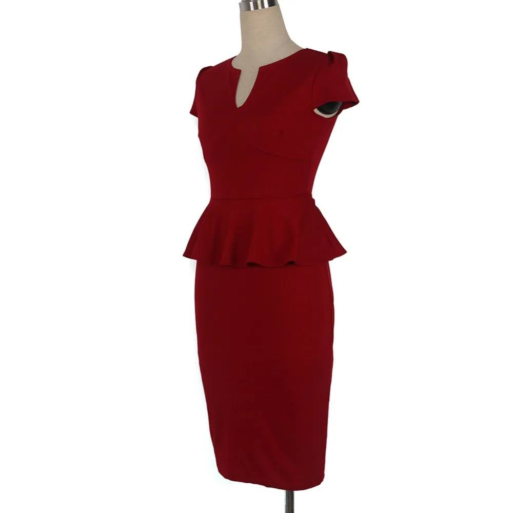 FD3429 женское платье карандаш с баской Vestido короткий рукав v образный вырез талия