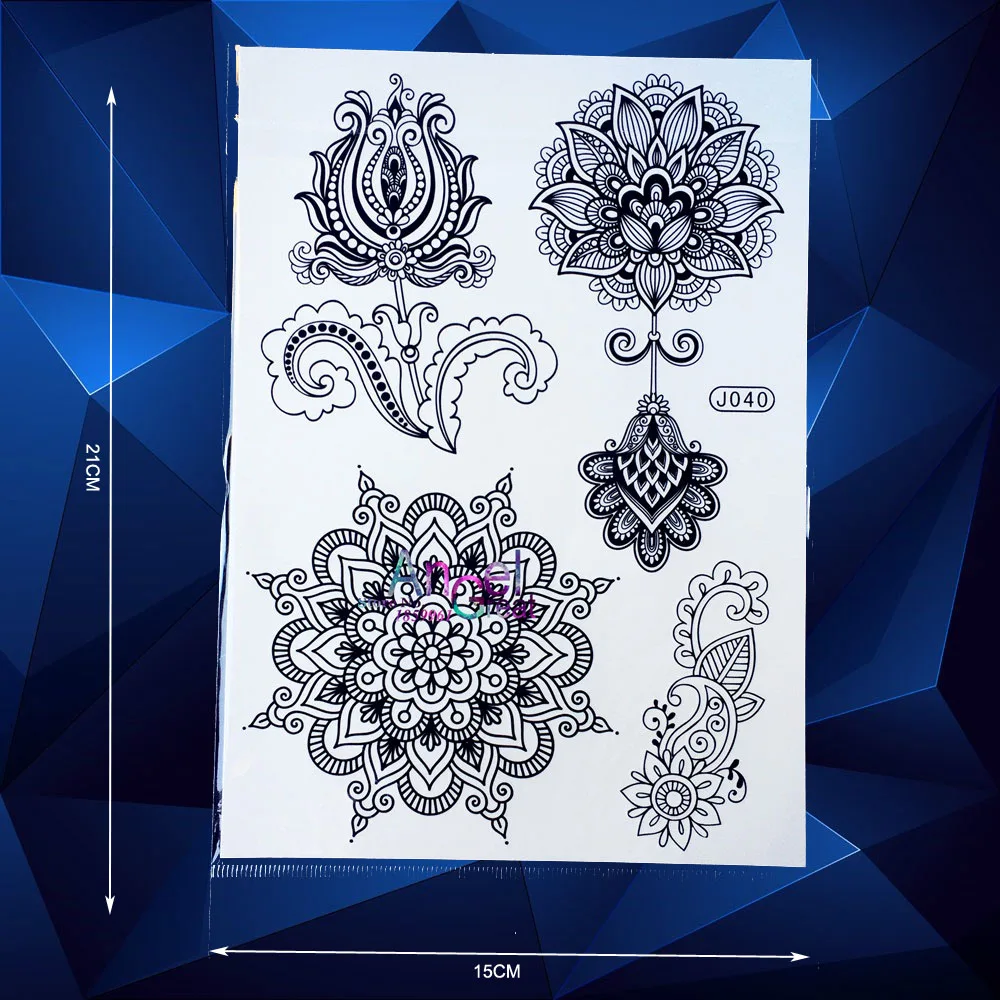 1 лист моющаяся черная хна индийский цветок водостойкая татуировка наклейка AB40