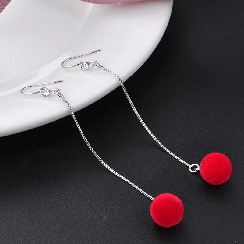 Серьги женские длинные из серебра 925 пробы с изображением красных