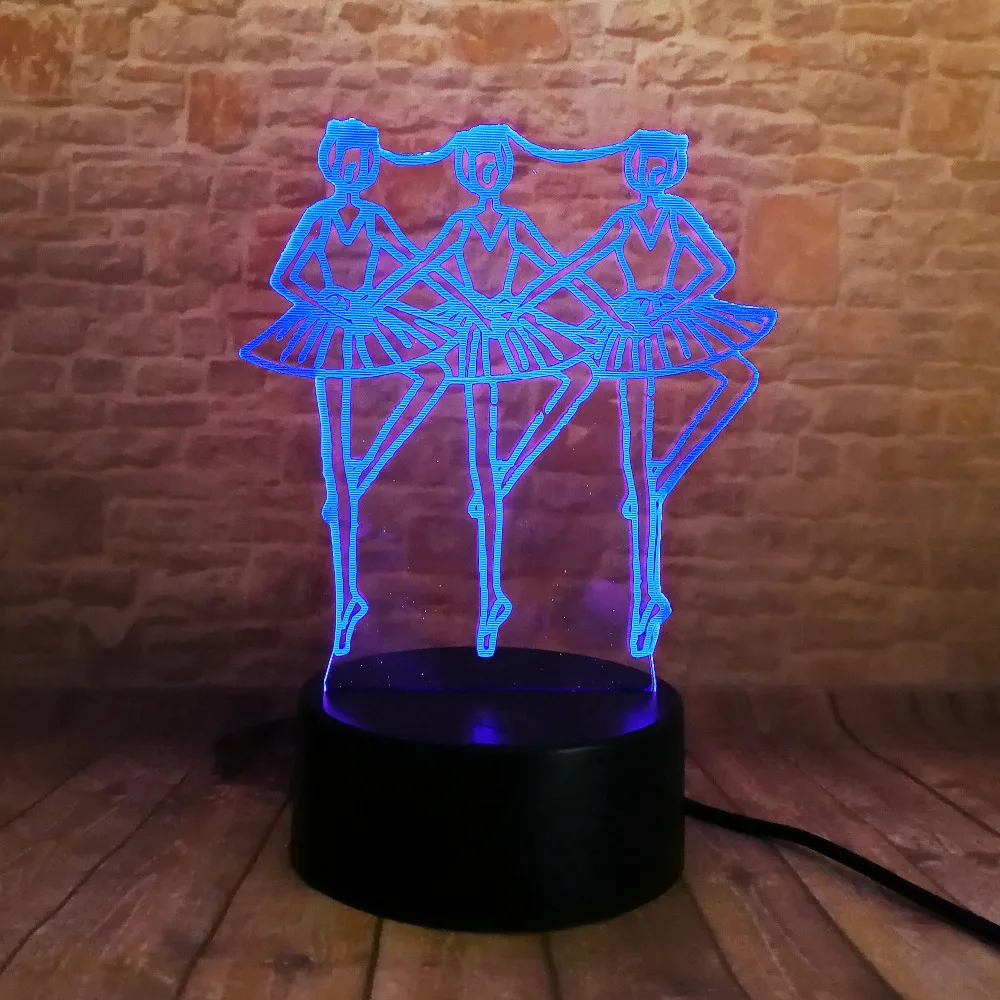 3D три девушки балетная танцовщица лампа Лебедь озеро 7 цветов Led ночь для детей
