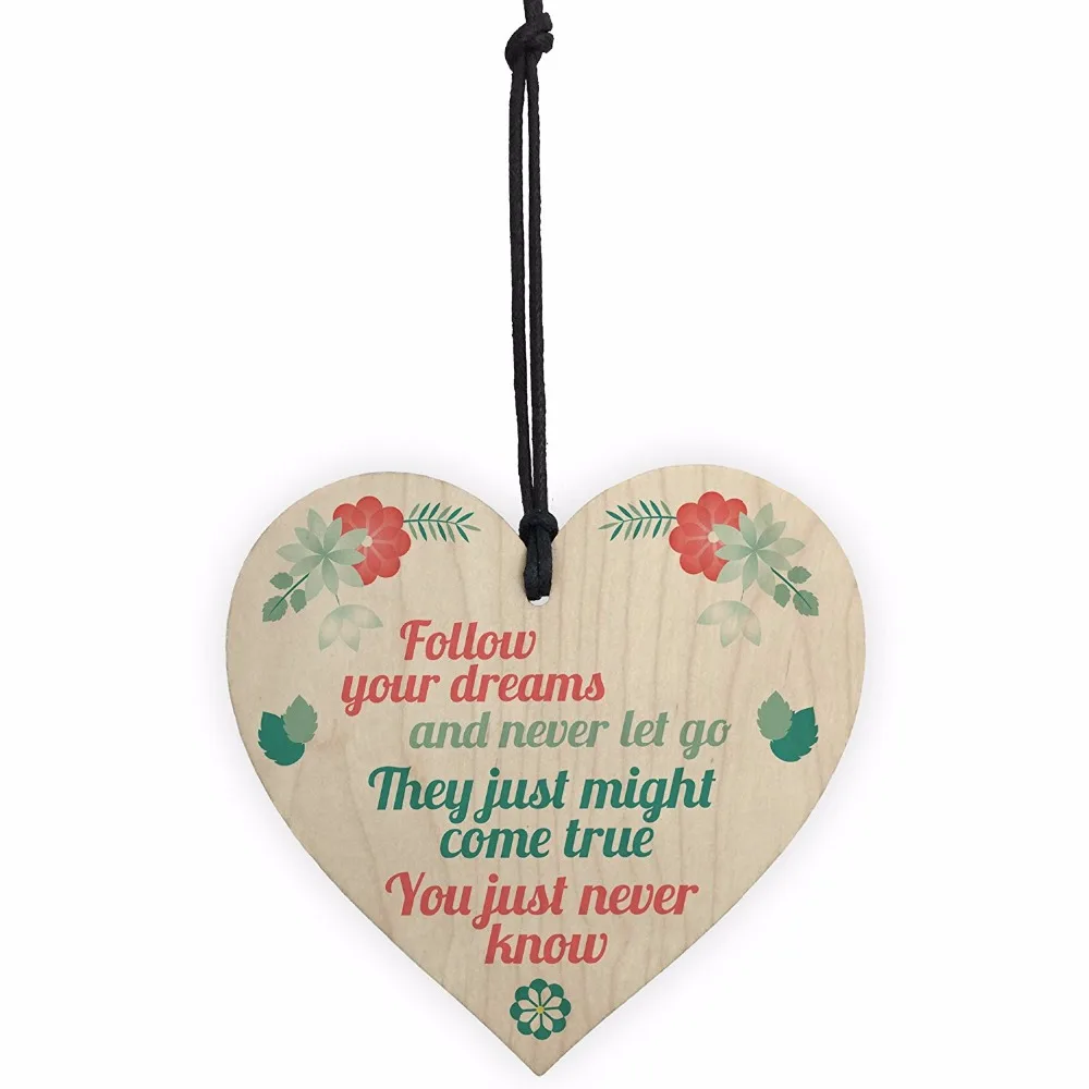 Meijiafei надписью «Follow Your Dreams деревянной стене висит сердце сильнее вдохновляющие мотивирующие цитаты подарок для лучшего друга, табличка