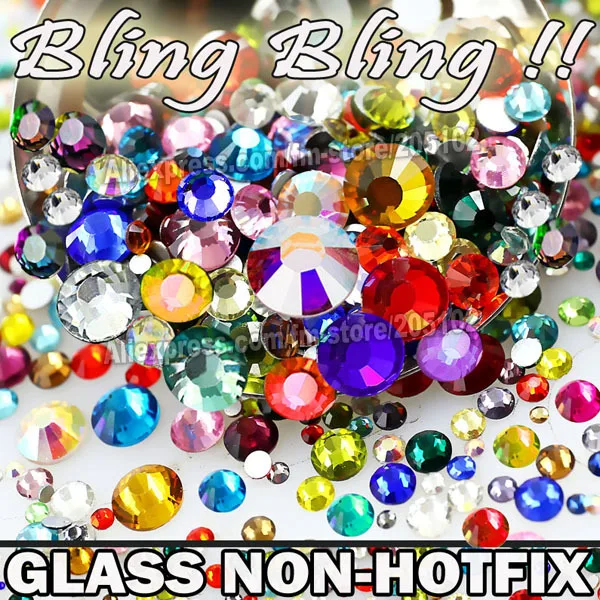 Стразы для дизайна ногтей Cystals, смешанные размеры, цветные, без горячей фиксации, плоские задние Стразы SS3 SS4 SS5 SS6 SS8 SS10 SS12 SS16 SS20 SS30, блестки