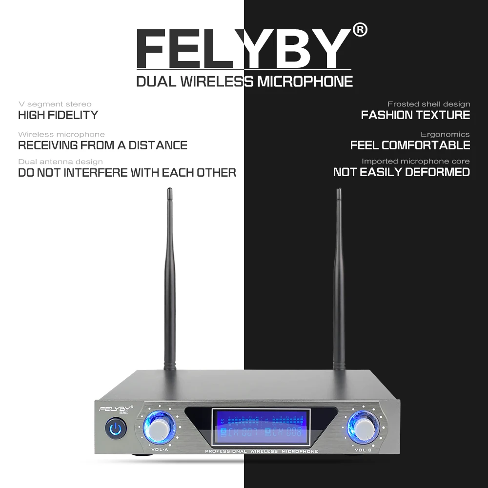 FELYBY VHF портативный беспроводной микрофон системы с двойной ручной динамические микрофоны для караоке вечерние классных встреч