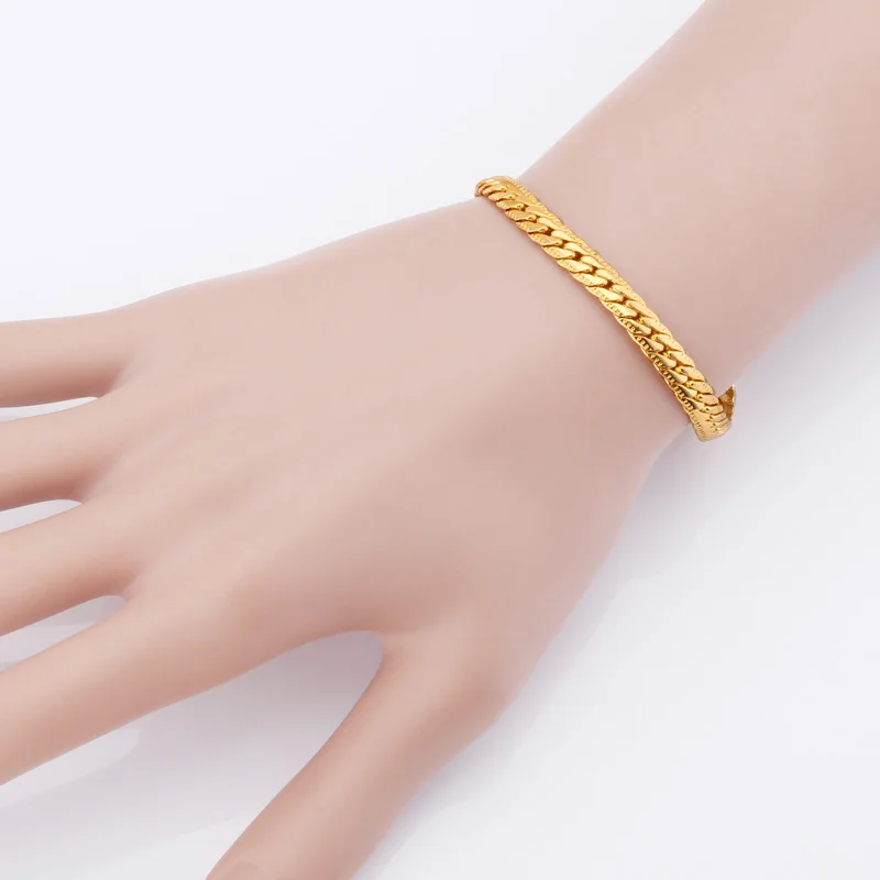 Kpop ожерелья браслеты набор для мужчин золотой цвет Высокое качество 5 мм 55 см 21