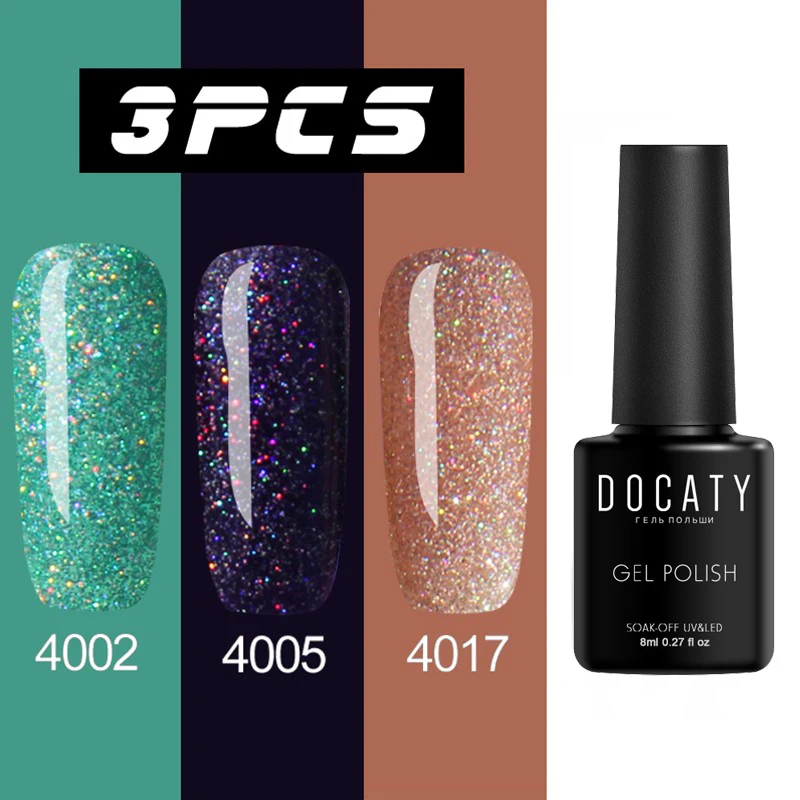 4002-4005-4017 Docaty Neon 3 шт ногтей гель Bling Блеск Устойчивый лак для ногтей лак Gellac гель для ногтей лак Soak Off Гель лак для ногтей - Цвет: 4002-4005-4017
