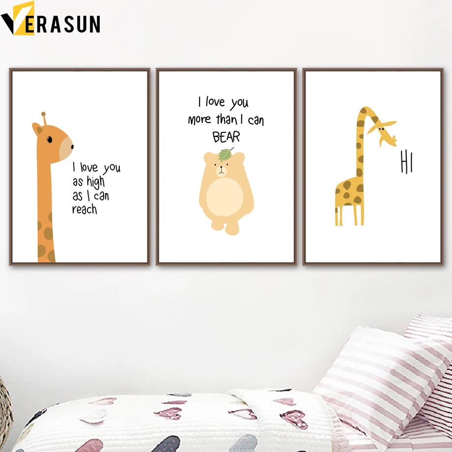 Cartoon Bear Giraffe Dinosaur Elephant Wall Art Canvas Painting Nordic Posters And Prints Pictures For Kids Room Home Decor | Дом и сад
