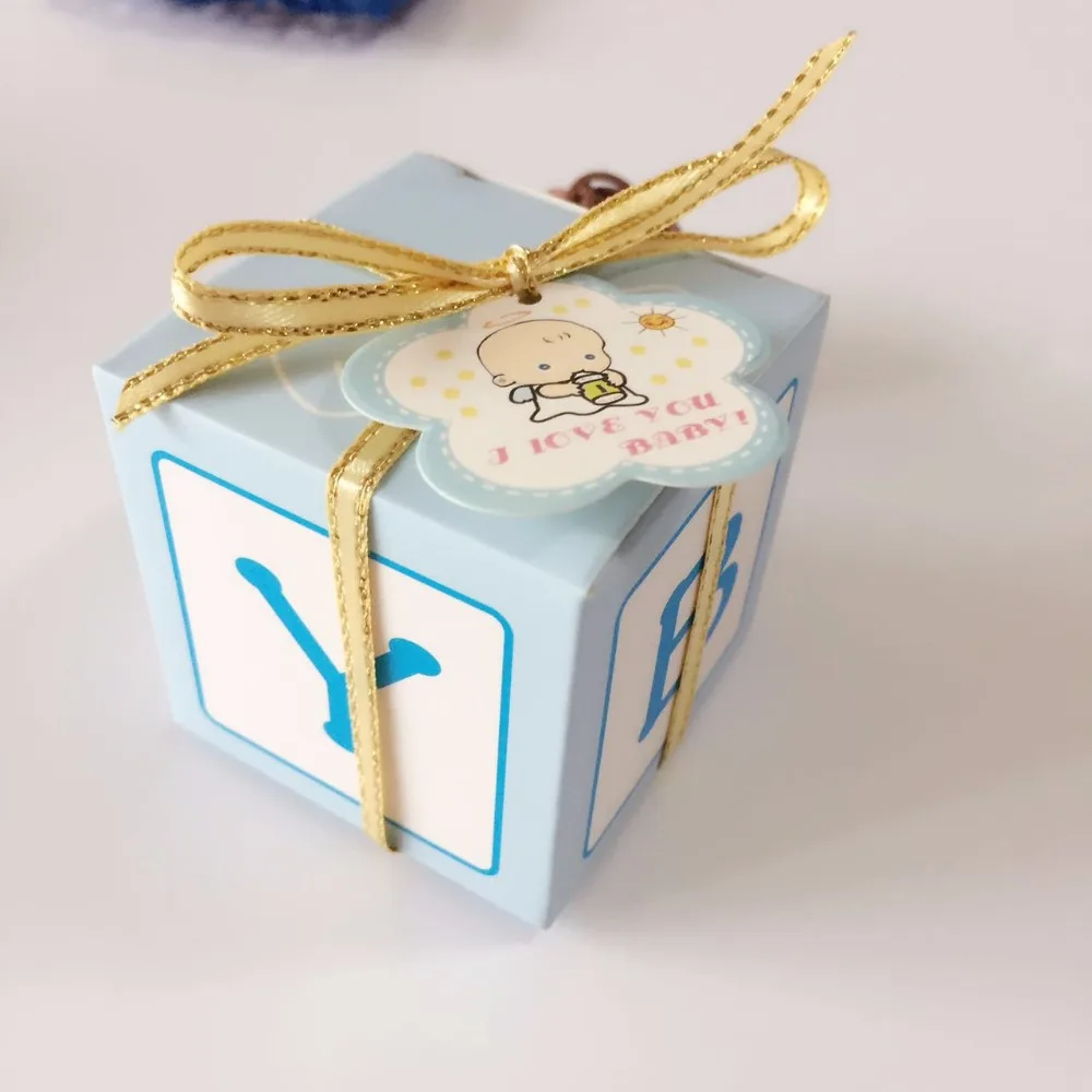 50pcs/pack DIY Pink Blue Lovely Shower Baby Candy Box Letter BABY Printed Gift Golden Ribbon Card for Kids Party Christmas|cards kids|card cardcard